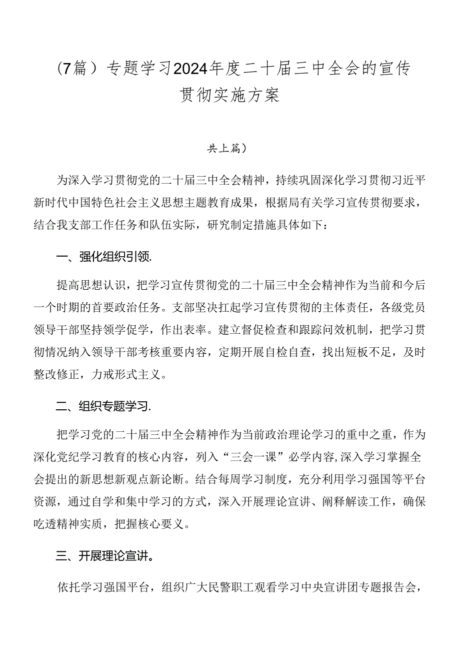 （7篇）专题学习2024二十三中全会的宣传贯彻实施方案.docx_第1页