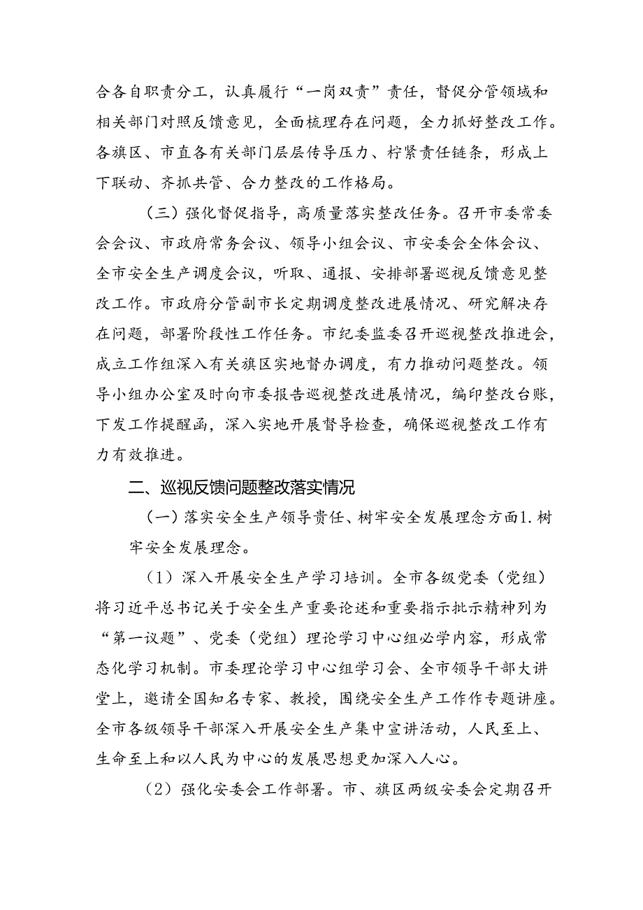某市关于安全生产工作专项巡视整改进展情况的报告（6172字）.docx_第2页