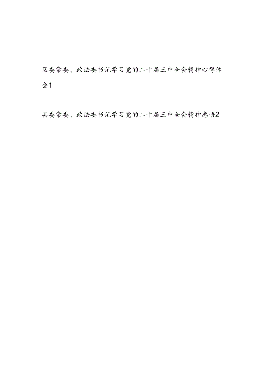 县区委常委政法委书记学习党的二十三中全会精神心得体会研讨发言2篇.docx_第1页