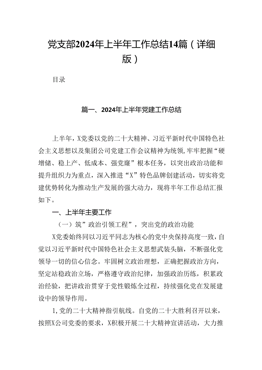 党支部2024年上半年工作总结14篇（详细版）.docx_第1页