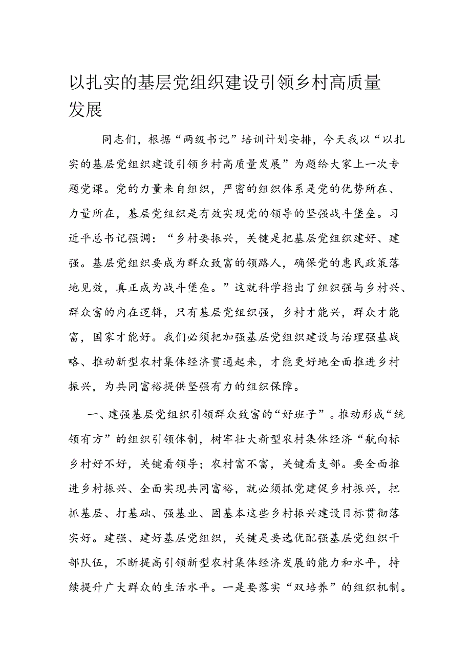 以扎实的基层党组织建设引领乡村高质量发展.docx_第1页