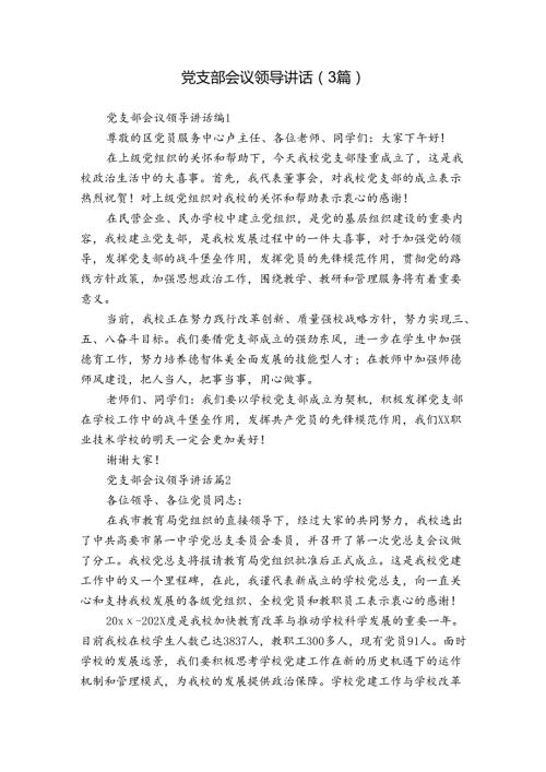 党支部会议领导讲话（3篇）.docx