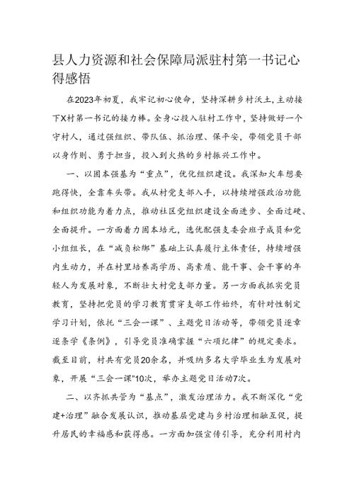 县人力资源和社会保障局派驻村第一书记心得感悟(1).docx