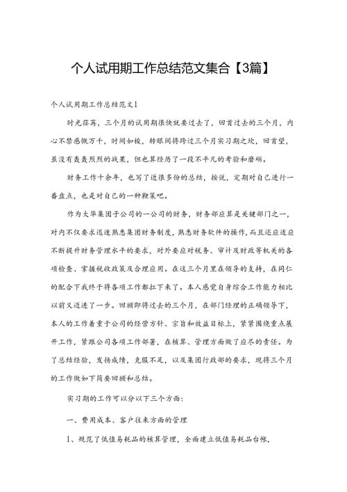 个人试用期工作总结范文集合【3篇】.docx
