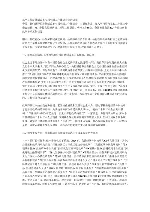 在全县经济体制改革专项小组工作推进会上的讲话.docx