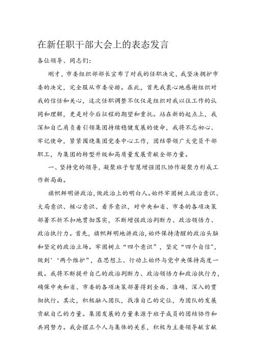 在新任职干部大会上的表态发言(2).docx