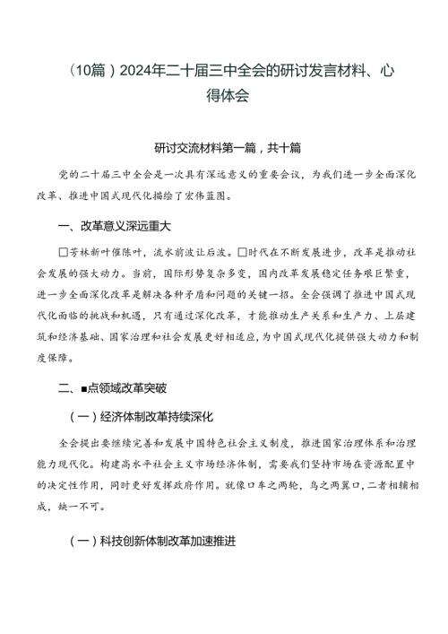 （10篇）2024年二十三中全会的研讨发言材料、心得体会.docx