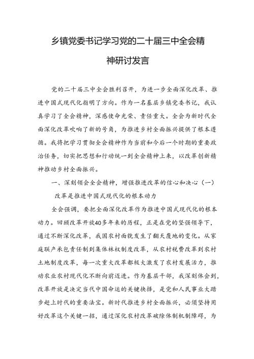 乡镇党委书记学习党的二十三中全会精神研讨发言（5篇）.docx
