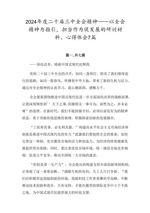 2024二十三中全会精神——以全会精神为指引担当作为促发展的研讨材料、心得体会7篇.docx