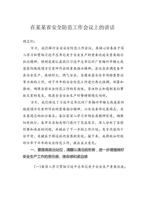 在某某省安全防范工作会议上的讲话.docx