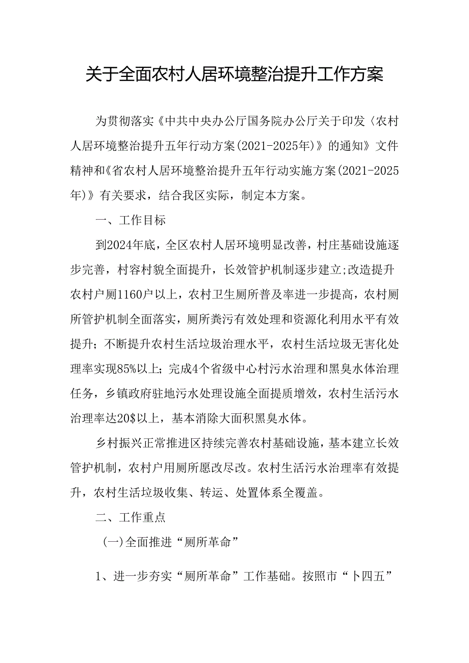 关于全面农村人居环境整治提升工作方案.docx_第1页