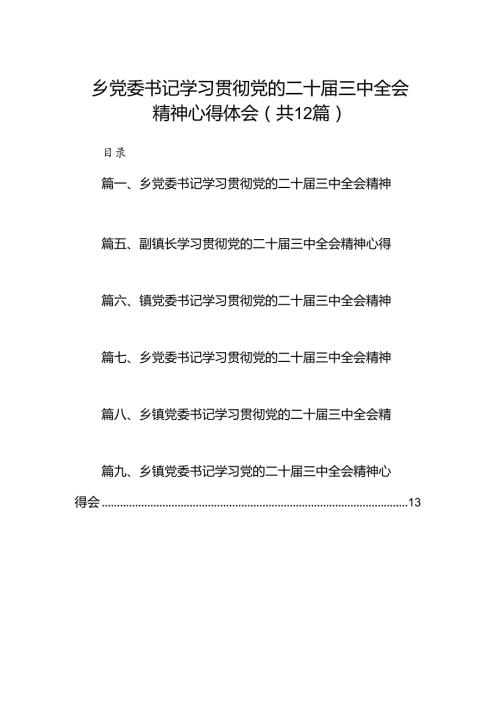 乡党委书记学习贯彻党的二十三中全会精神心得体会【12篇】(1).docx