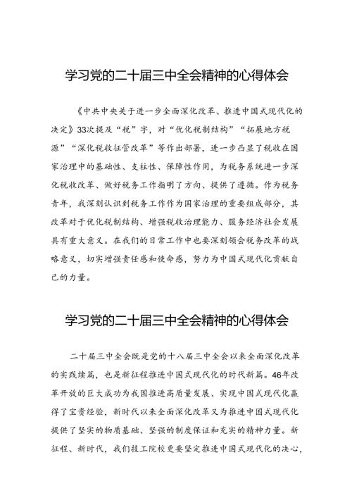 关于2024年党的二十三中全会精神的学习体会交流发言五十五篇.docx