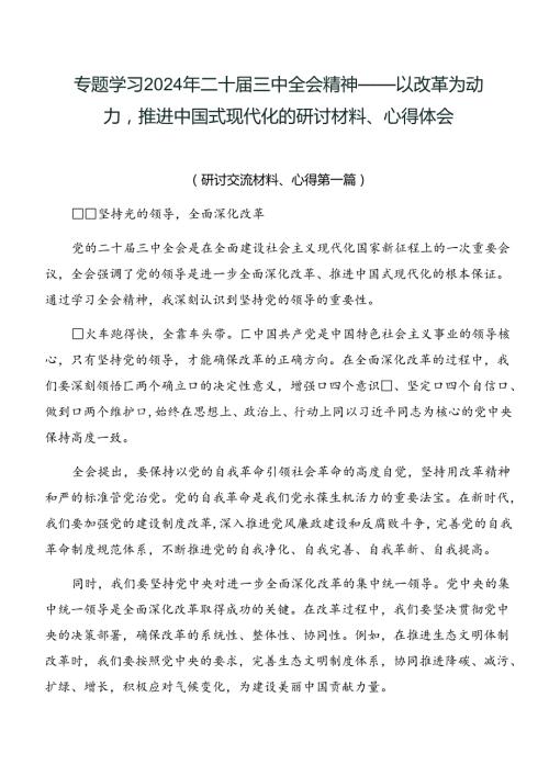 专题学习2024年二十三中全会精神——以改革为动力推进中国式现代化的研讨材料、心得体会.docx