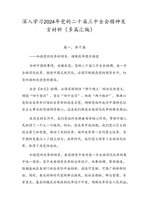 深入学习2024年党的二十三中全会精神发言材料（多篇汇编）.docx