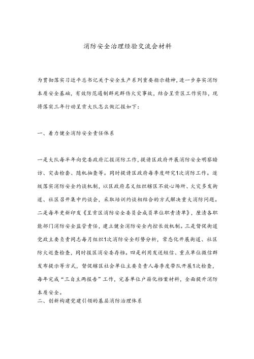 消防安全治理经验交流会材料.docx