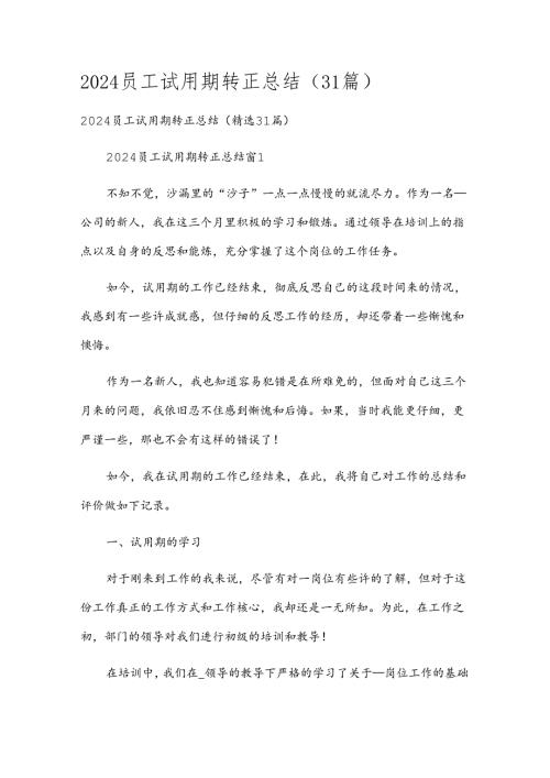 2024员工试用期转正总结（31篇）.docx