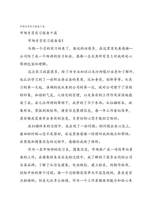市场专员实习报告十篇.docx