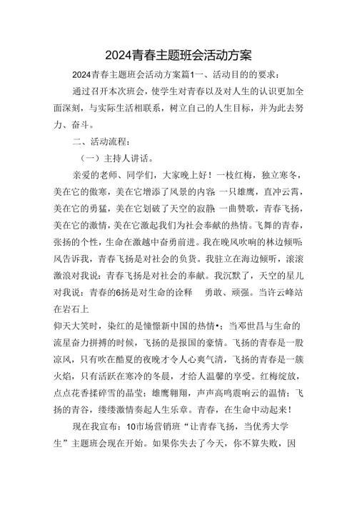 2024青主题班会活动方案.docx
