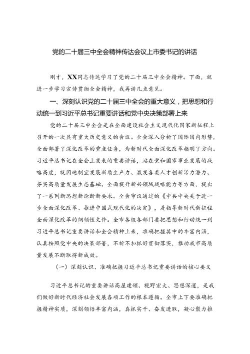 党的二十三中全会精神传达会议上市委书记的讲话8篇（最新版）.docx