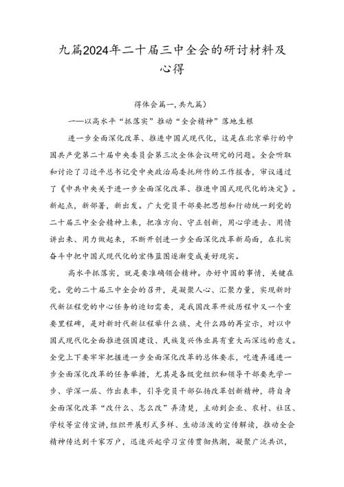 九篇2024年二十三中全会的研讨材料及心得.docx