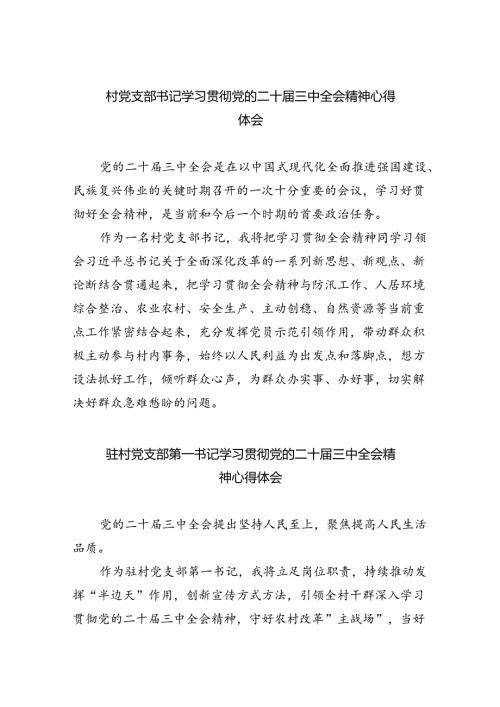 村党支部书记学习贯彻党的二十三中全会精神心得体会【八篇精选】供参考.docx