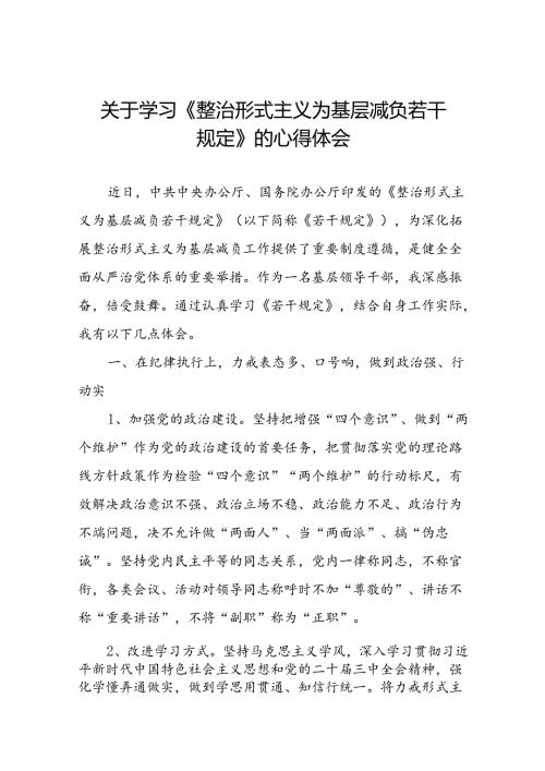 关于学习《整治形式主义为基层减负若干规定》研讨发言材料.docx