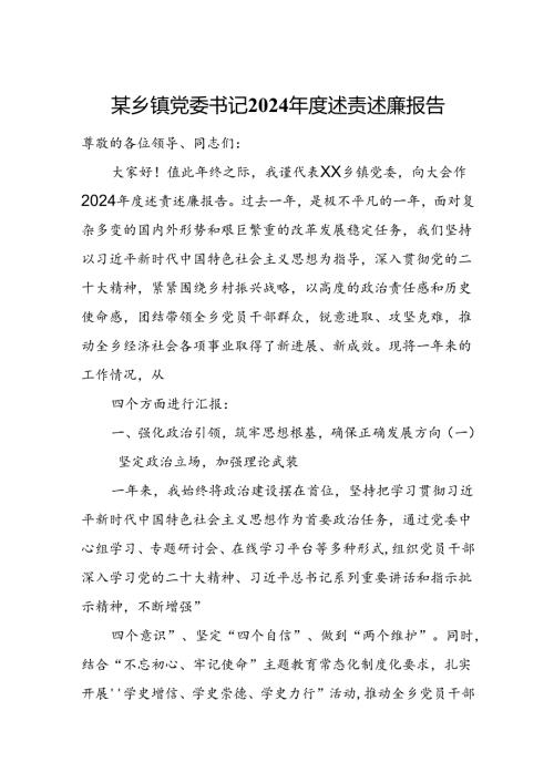 某乡镇党委书记2024述责述廉报告.docx