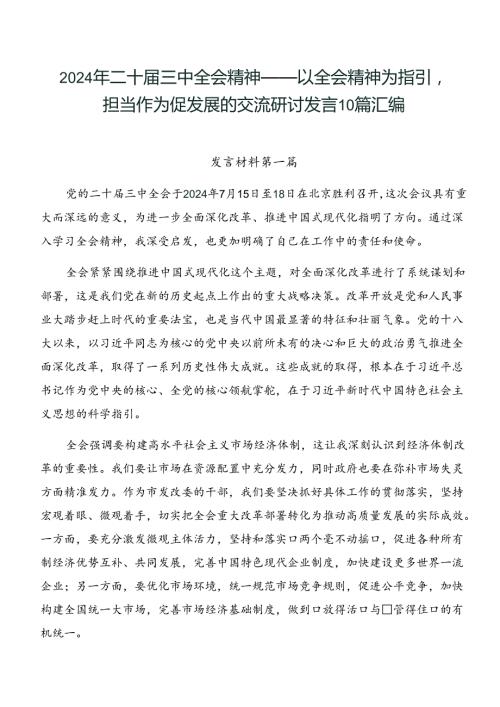 2024年二十三中全会精神——以全会精神为指引担当作为促发展的交流研讨发言10篇汇编.docx