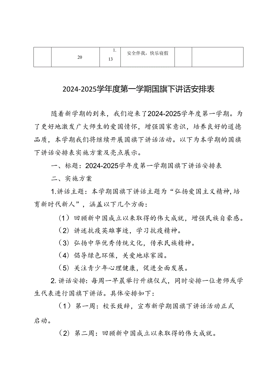 20242025学第一学期国旗下讲话安排表.docx_第3页