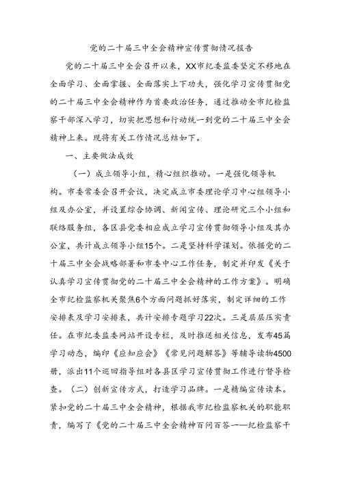 党的二十三中全会精神宣传贯彻情况报告.docx