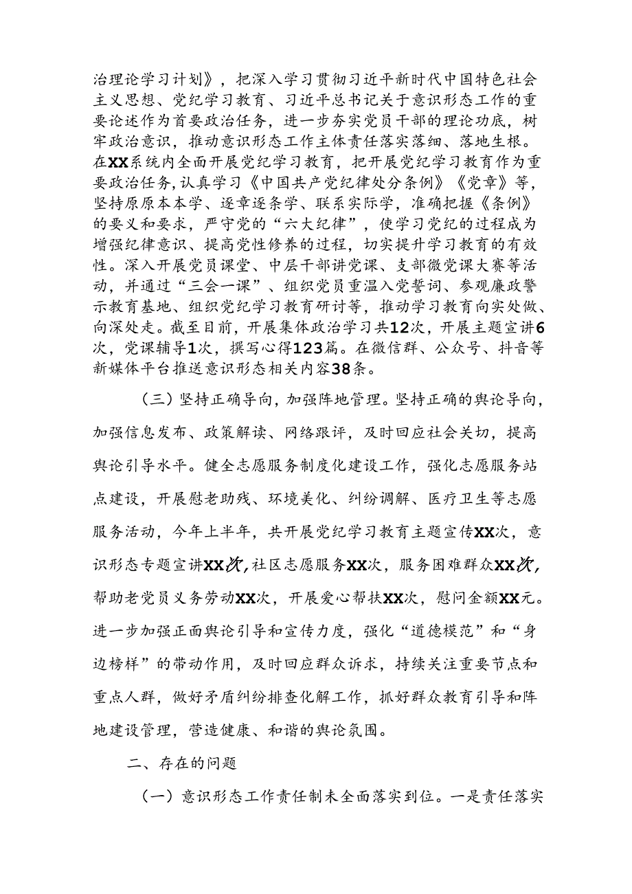 2024年开展上半年党支部意识形态情况工作报告 （合计10份）.docx_第2页