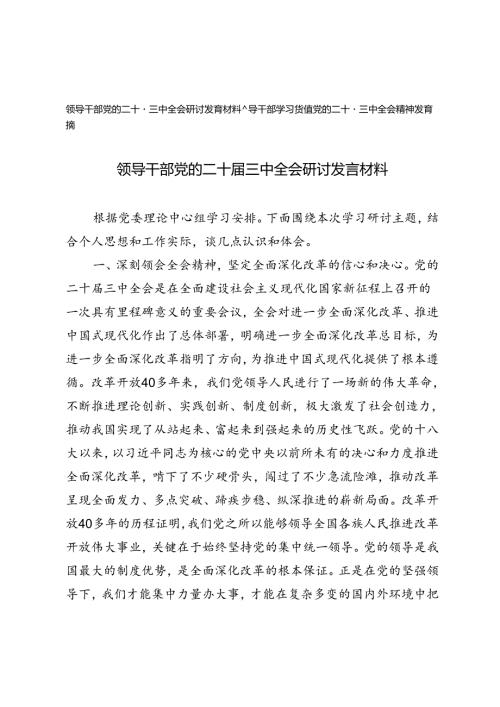2024年9月领导干部党的二十三中全会研讨发言材料发言稿.docx