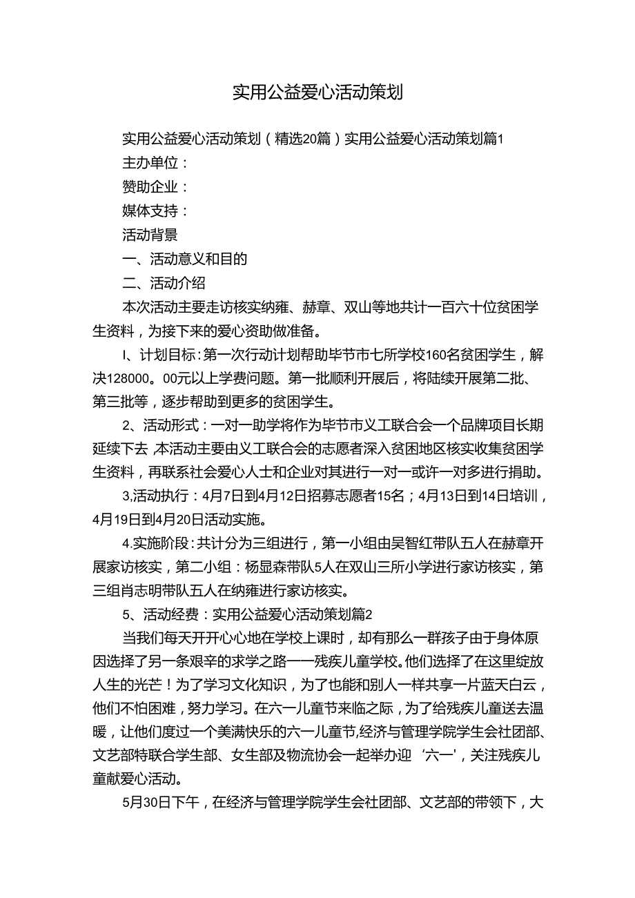 实用公益爱心活动策划.docx_第1页