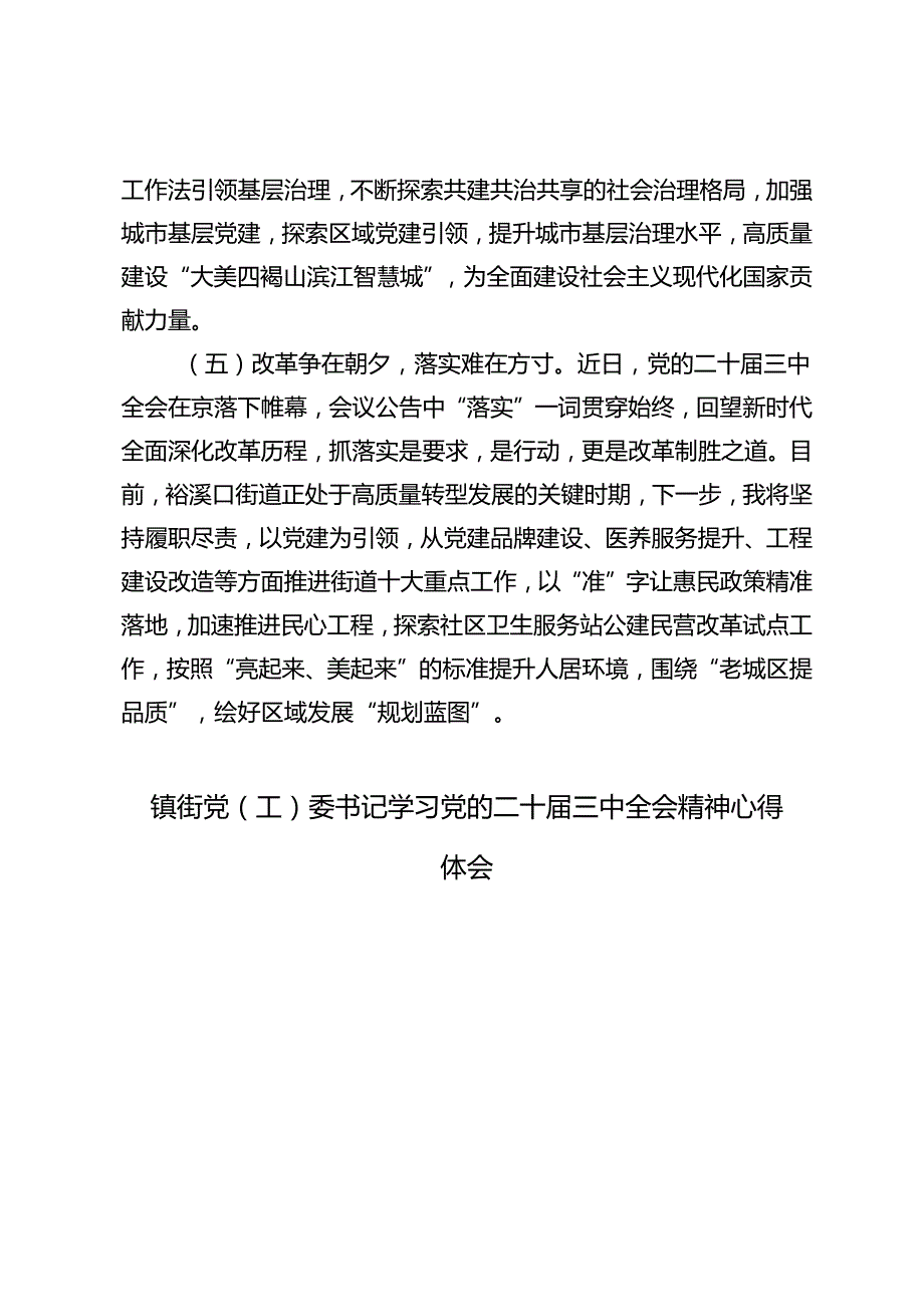 （简短版）街道党工委书记、基层团干部学习党的二十三中全会精神心得体会.docx_第3页