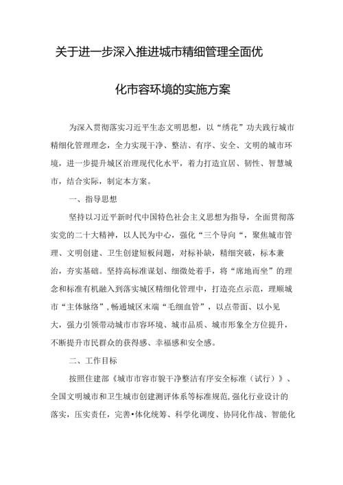 关于进一步深入推进城市精细管理全面优化市容环境的实施方案.docx
