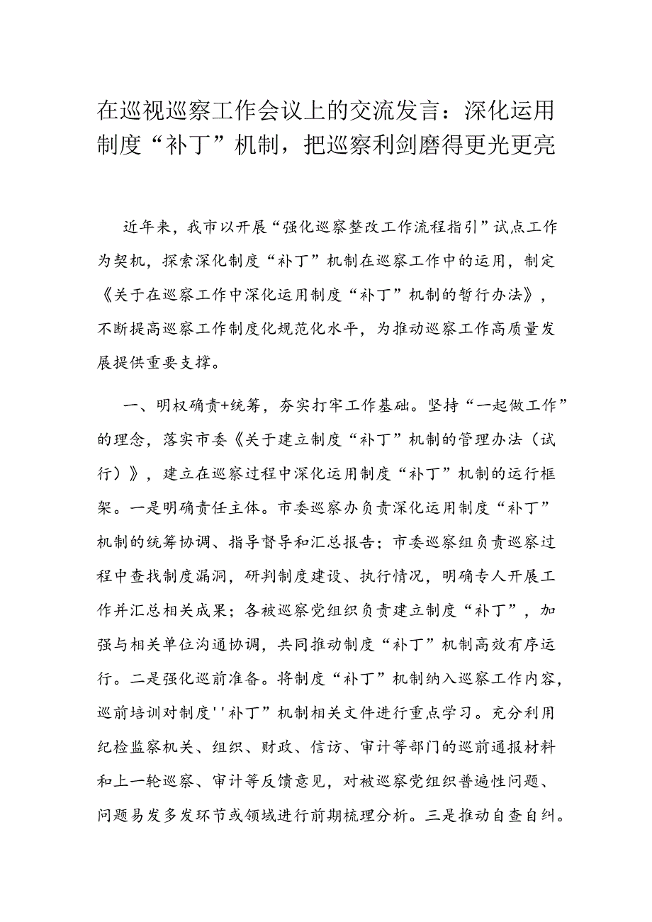 在巡视巡察工作会议上的交流发言.docx_第1页