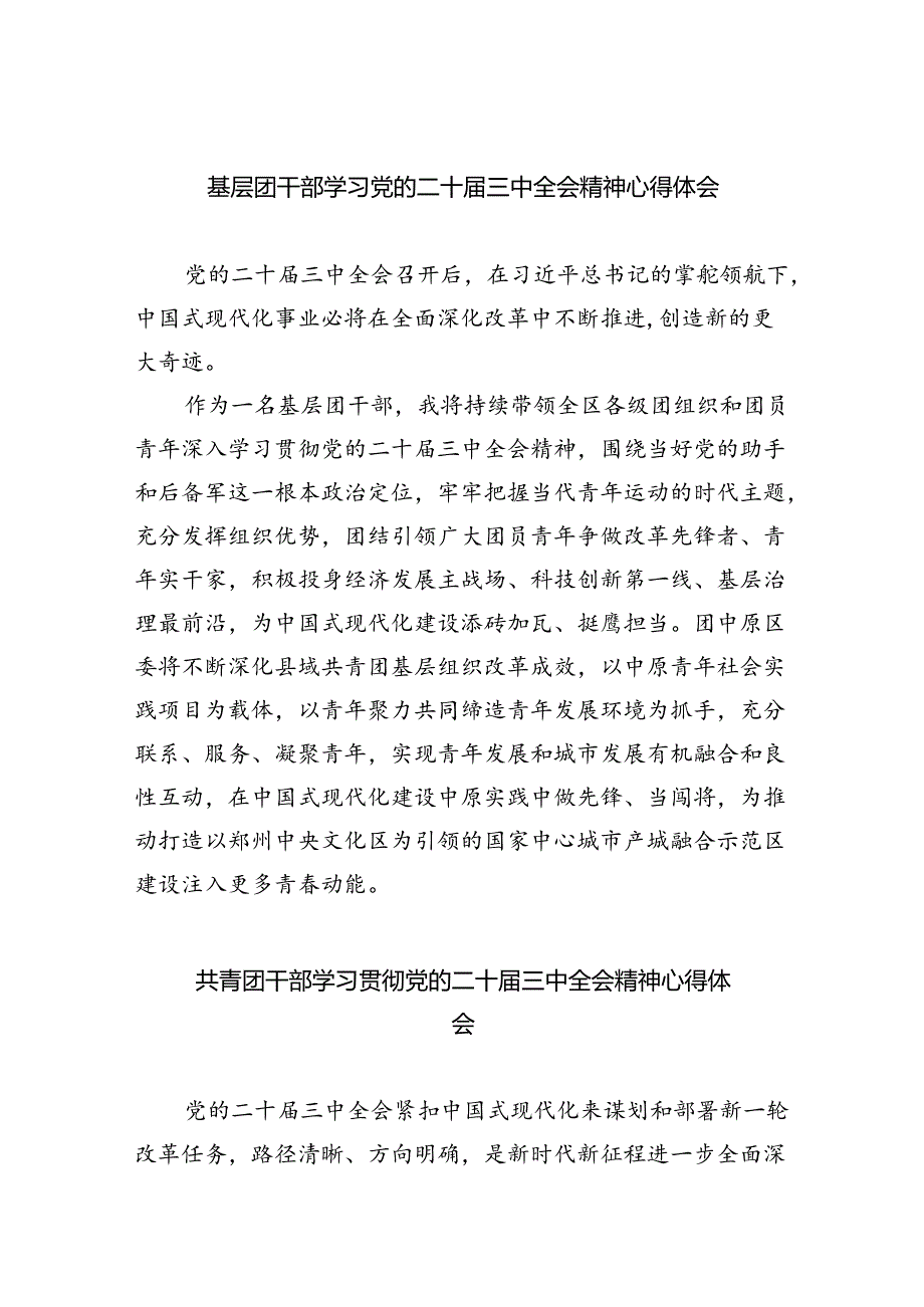 基层团干部学习党的二十三中全会精神心得体会（共8篇）.docx_第1页