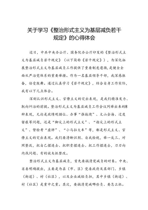 2024年关于整治形式主义为基层减负若干规定的学习感悟七篇.docx