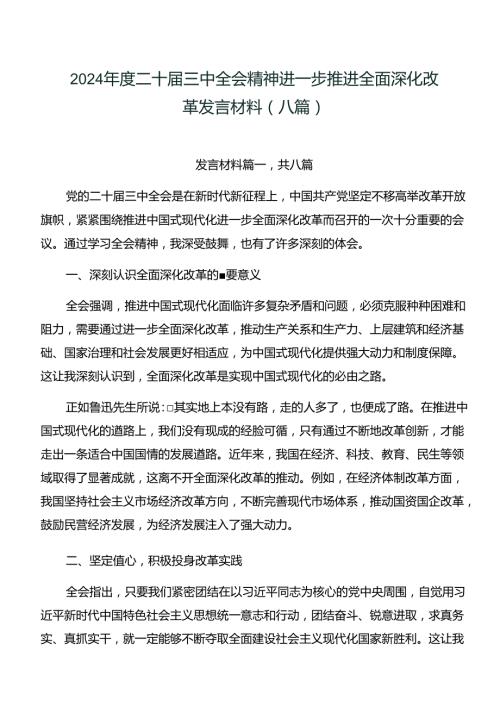 2024二十三中全会精神进一步推进全面深化改革发言材料（八篇）.docx