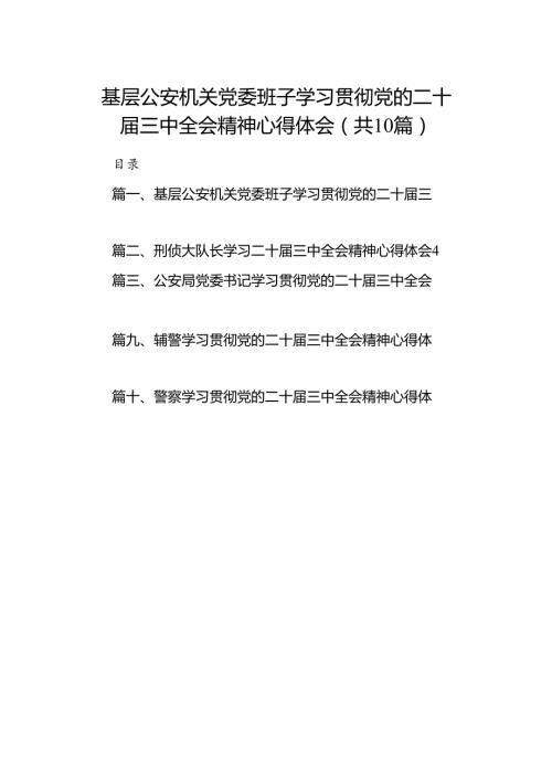 基层公安机关党委班子学习贯彻党的二十三中全会精神心得体会（共10篇选择）.docx