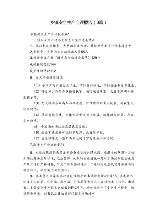乡镇安全生产自评报告（3篇）1.docx
