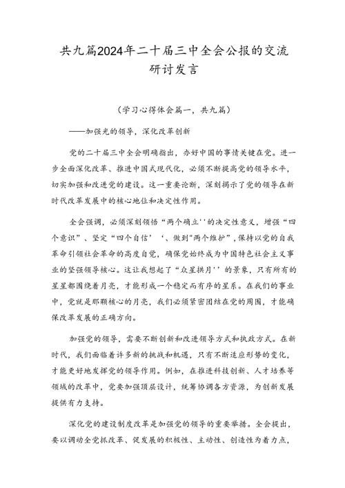 共九篇2024年二十三中全会公报的交流研讨发言.docx