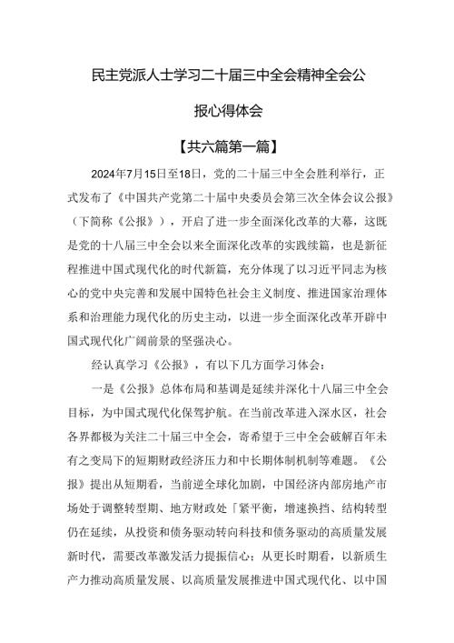 （6篇）民主党派人士学习二十三中全会精神全会公报心得体会.docx