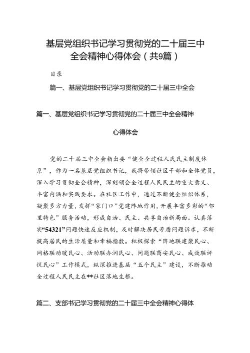 (9篇)基层党组织书记学习贯彻党的二十三中全会精神心得体会汇编.docx