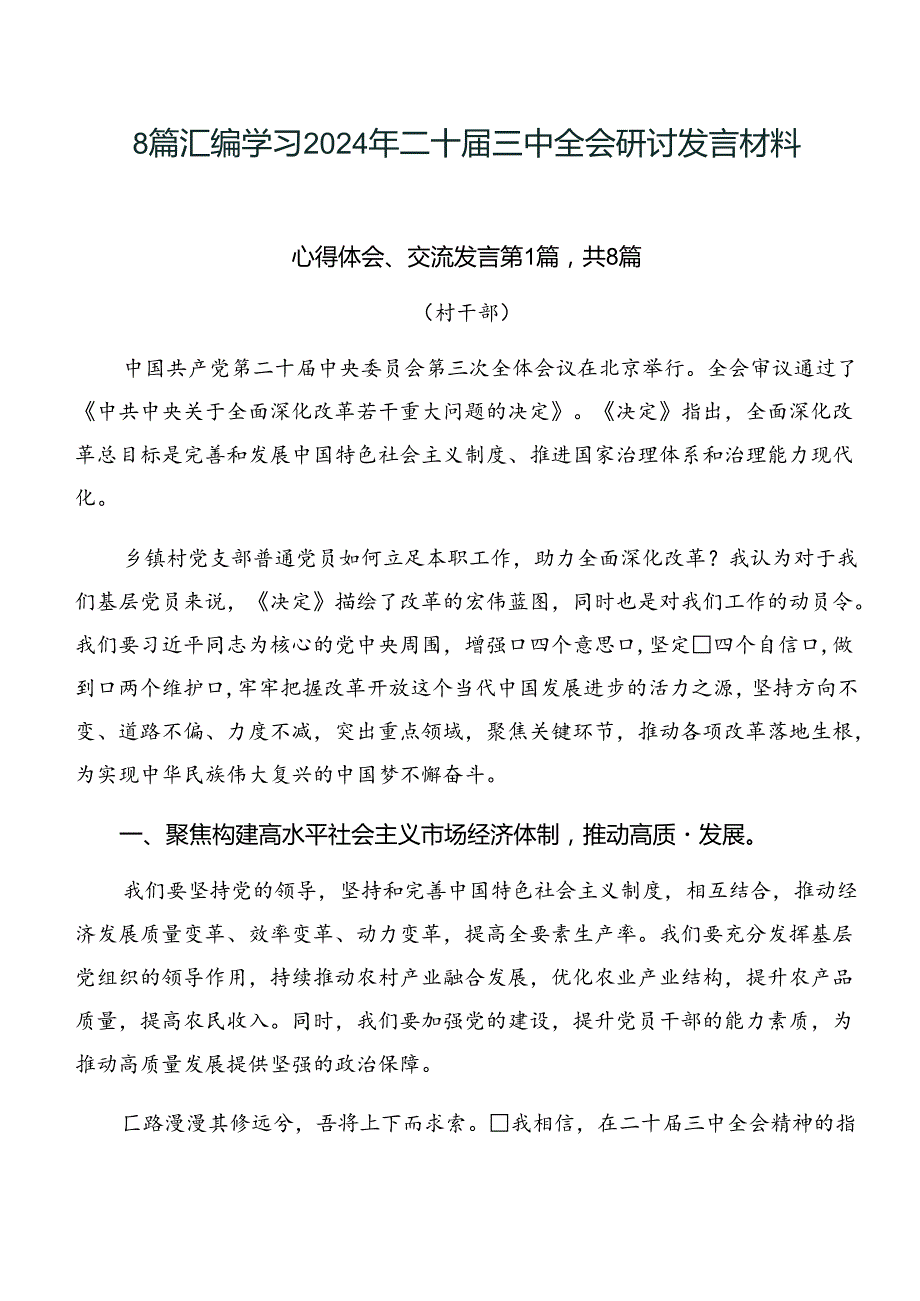 8篇汇编学习2024年二十三中全会研讨发言材料.docx_第1页
