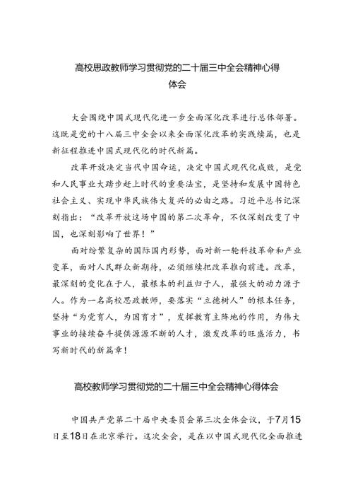 （8篇）高校思政教师学习贯彻党的二十三中全会精神心得体会范文.docx