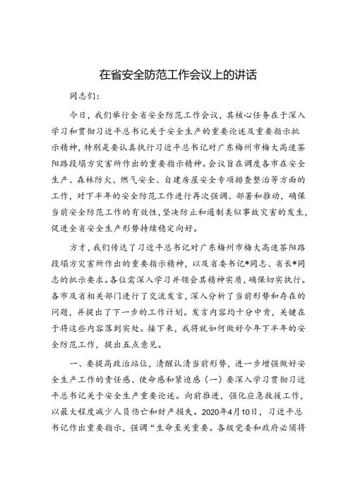 在省安全防范工作会议上的讲话.docx