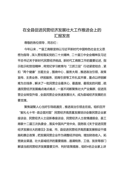 在全县促进民营经济发展壮大工作推进会上的汇报发言.docx