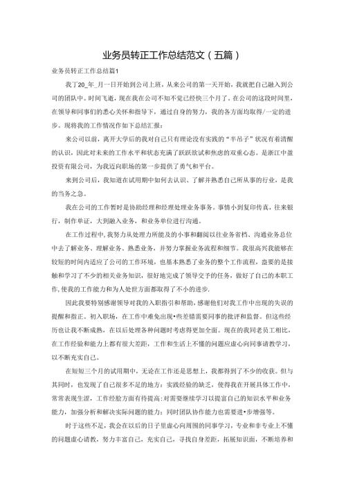 业务员转正工作总结范文（五篇）.docx